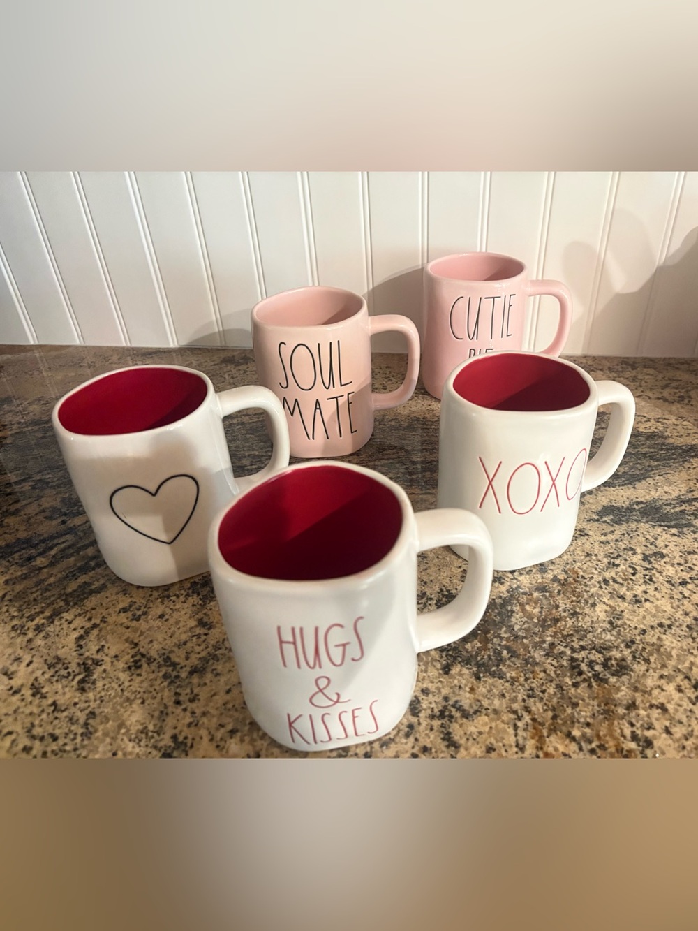 Rae Dunn valentine mugs Hugs & Kisses xoxo soul mate cutie pie